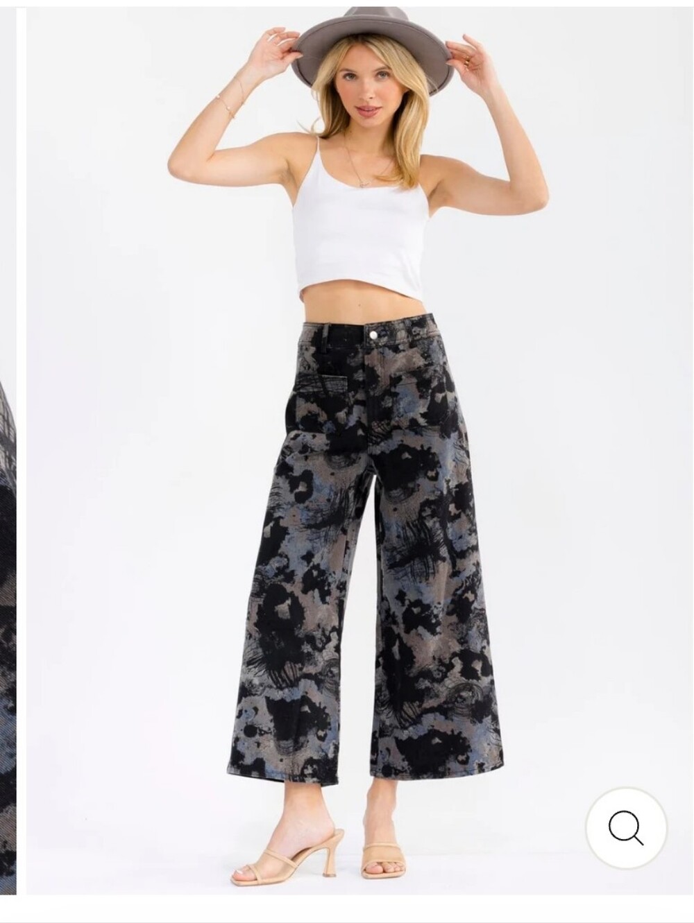 Entro Women's Button Closure Front Pockets Tie Die Wide Leg Denim Pants